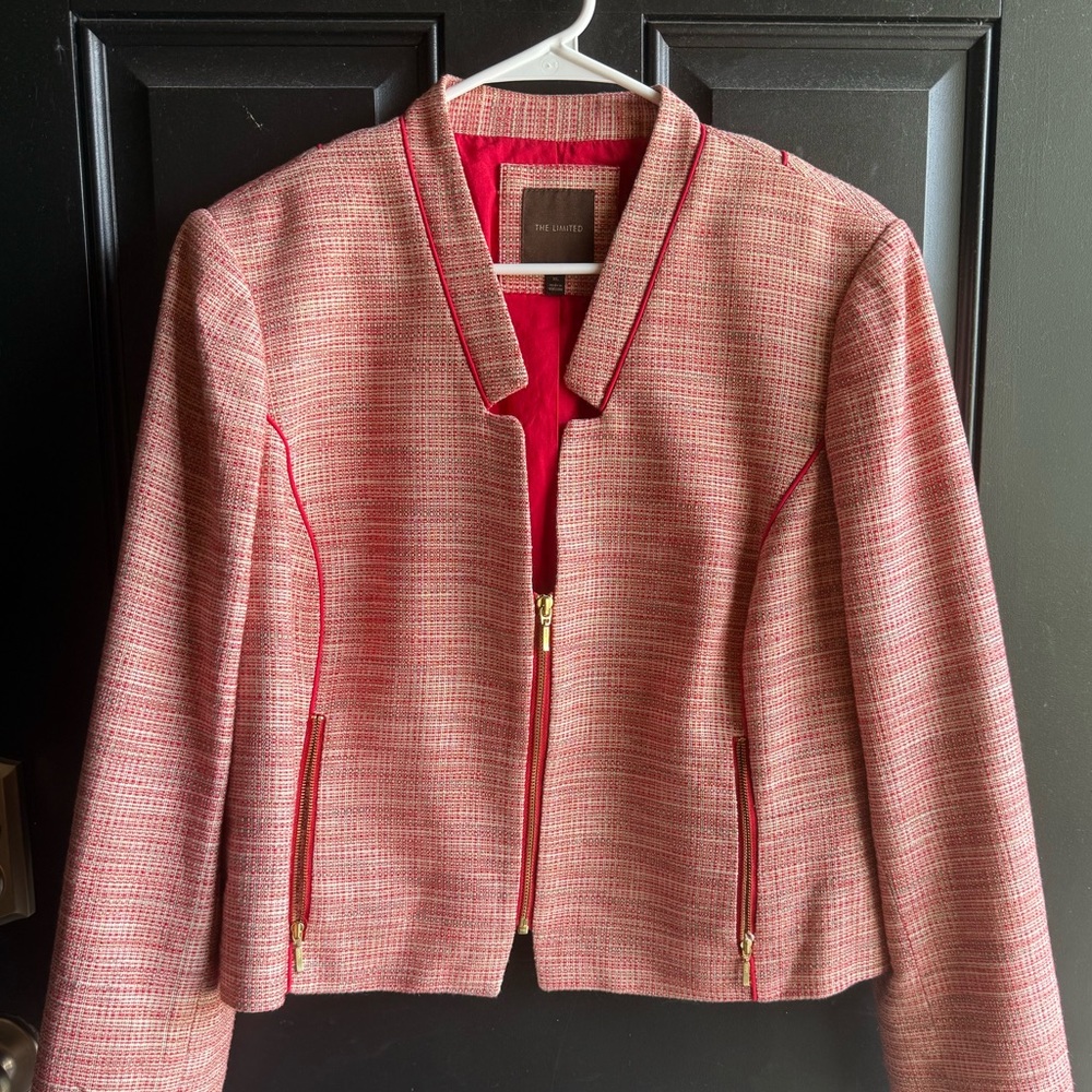 The Limited Red Tweed Blazer with metallic thread sewn in. size XL.